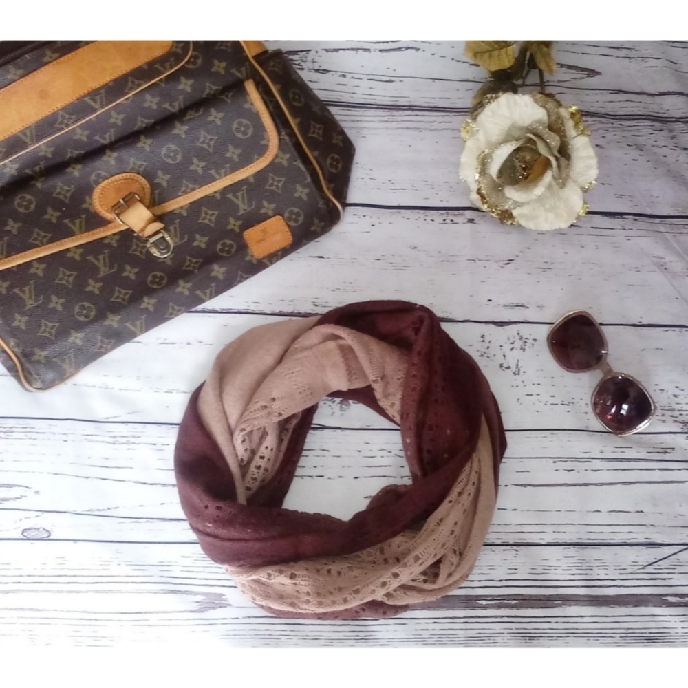 Tan mocha Brown gradient soft knit infinity scarf - Picture 3 of 4